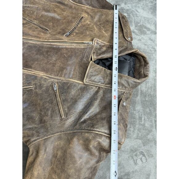 R13 Exaggerated Shoulder Brown Leather Moto Jacket Belted Distressed M - Picture 15 of 16